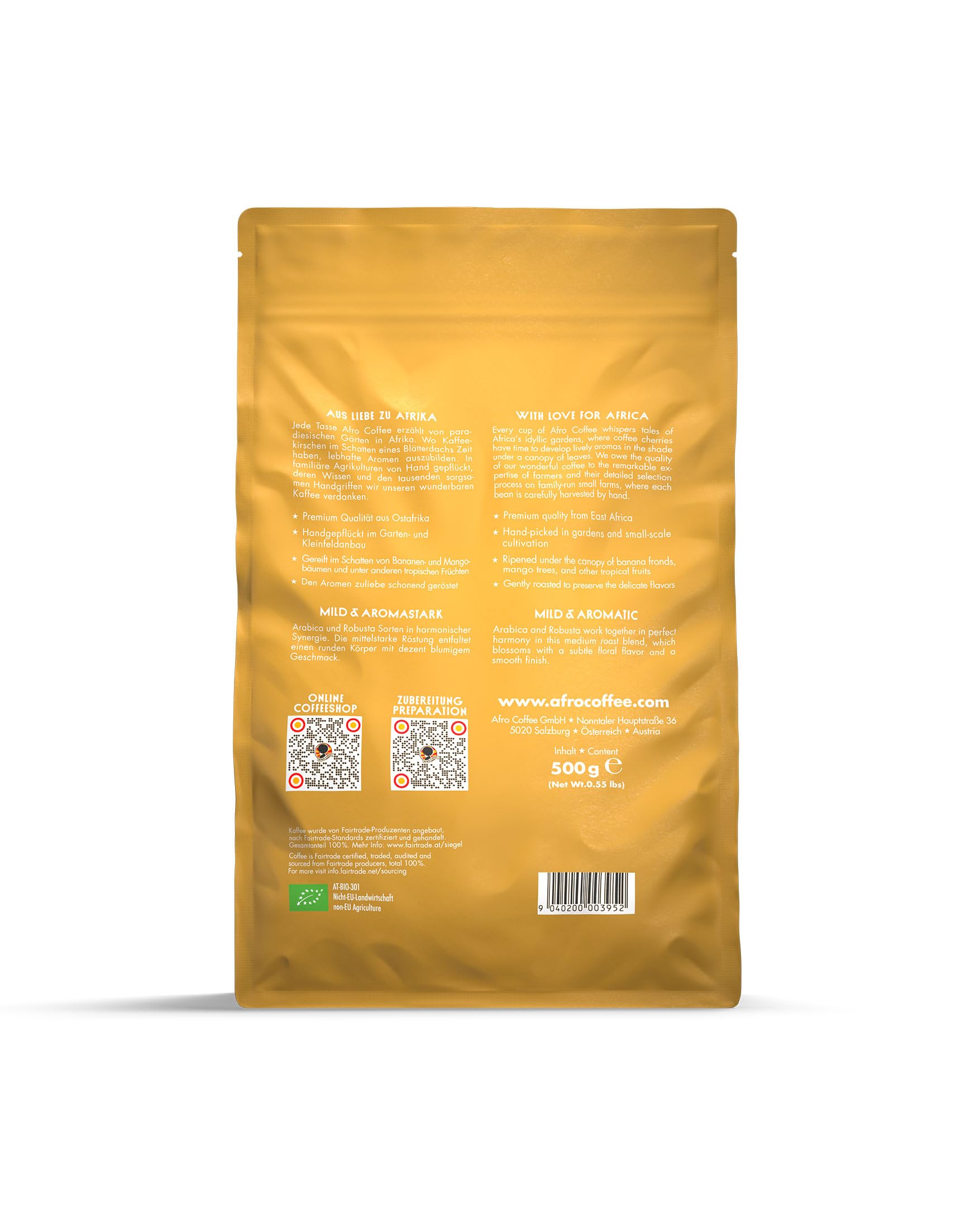 AFRO COFFEE Mild & Aromatic I 500g Premium Bio Kaffeebohnen Fairtrade I Arabica & Robusta Kaffee ganze Bohnen I Bohnenkaffee aus Ostafrika mit blumiger Note I handgepflückt, mittel geröstet, säurearm 8