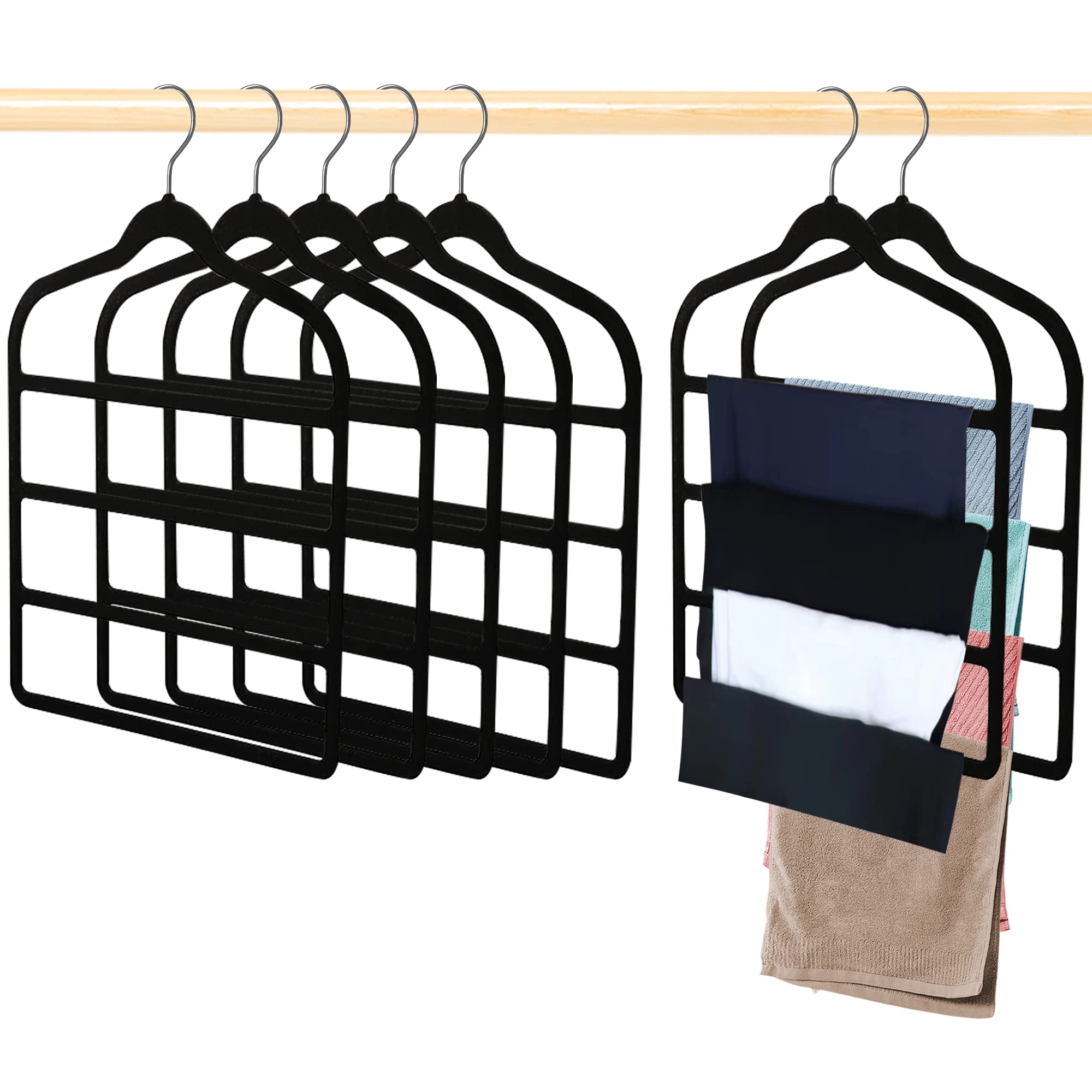 Sightday Trouser Hangers,Space Saving Hangers,Trouser Hangers Space Saving Non-Slip Pants Hanger-5 Pack Jeans Multi Bar Velvet Clothes Hanger Closet Organizers Storage Pants,Scarf,Towel,Ties (5PCS)