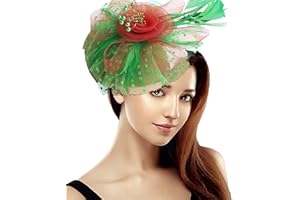 UMTURMOK Women's Tea Party Fascinators Mesh Flower-Shaped Pearl Feather Veil Kentucky Derby Fascinator Hats with Headband and Clip