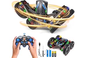 Aiqi RC Stunt Car, 2.4Ghz Rechargeable Remote Control Car with LED Lights, 360° Flips Rotating RC Cars for Kids 4-7 8-12 Year Old Boys Girls Kids Birthday Xmas Gift (Black)