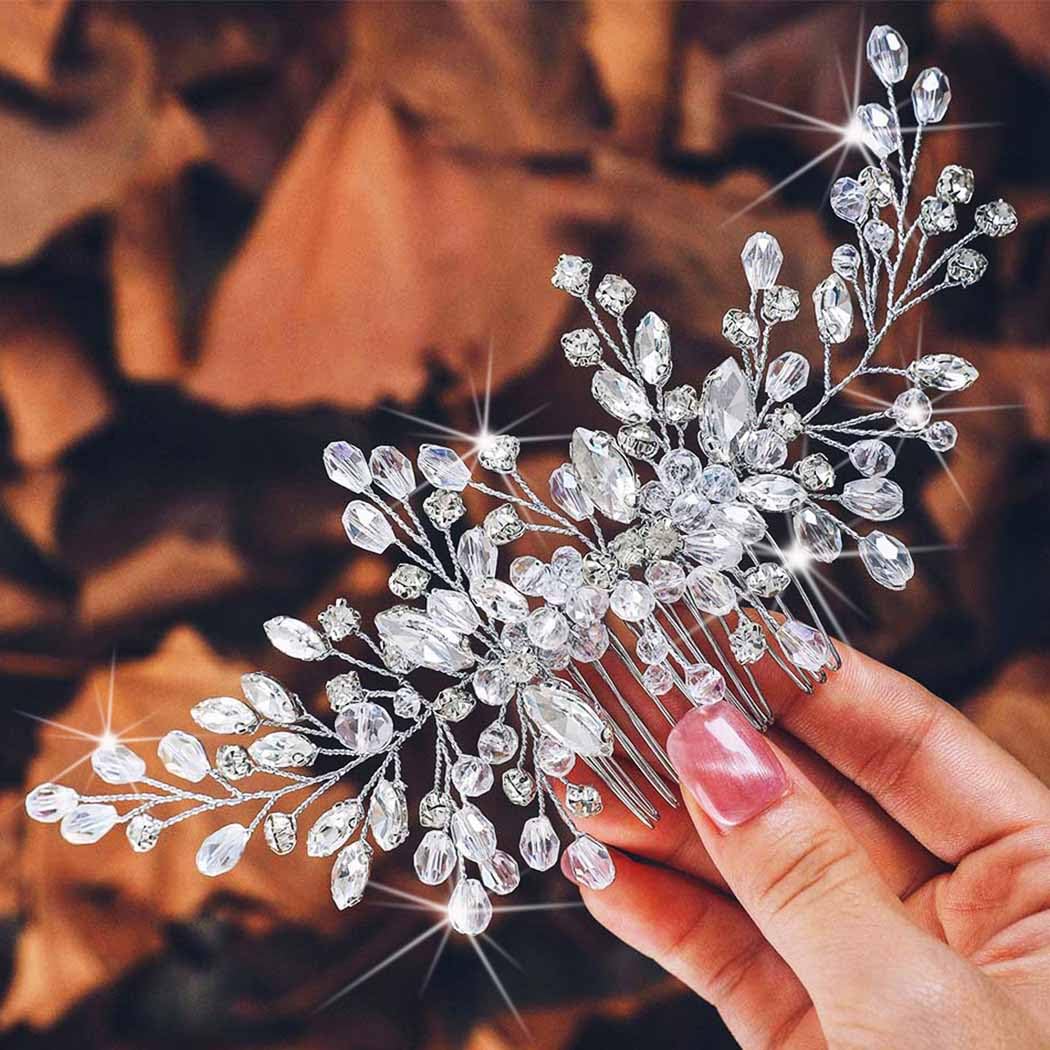 Unicra Silver Bridal Hair Comb Rhinestone Hair Accessories Crystal Wedding Headpiece for Women and Bride