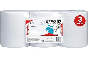 WypAll GeneralClean L20 Cloths Medium Cleaning Wipes (47758), Center-Pull Towels, Bulk Paper Wipers, White (550 Sheets/Roll, 