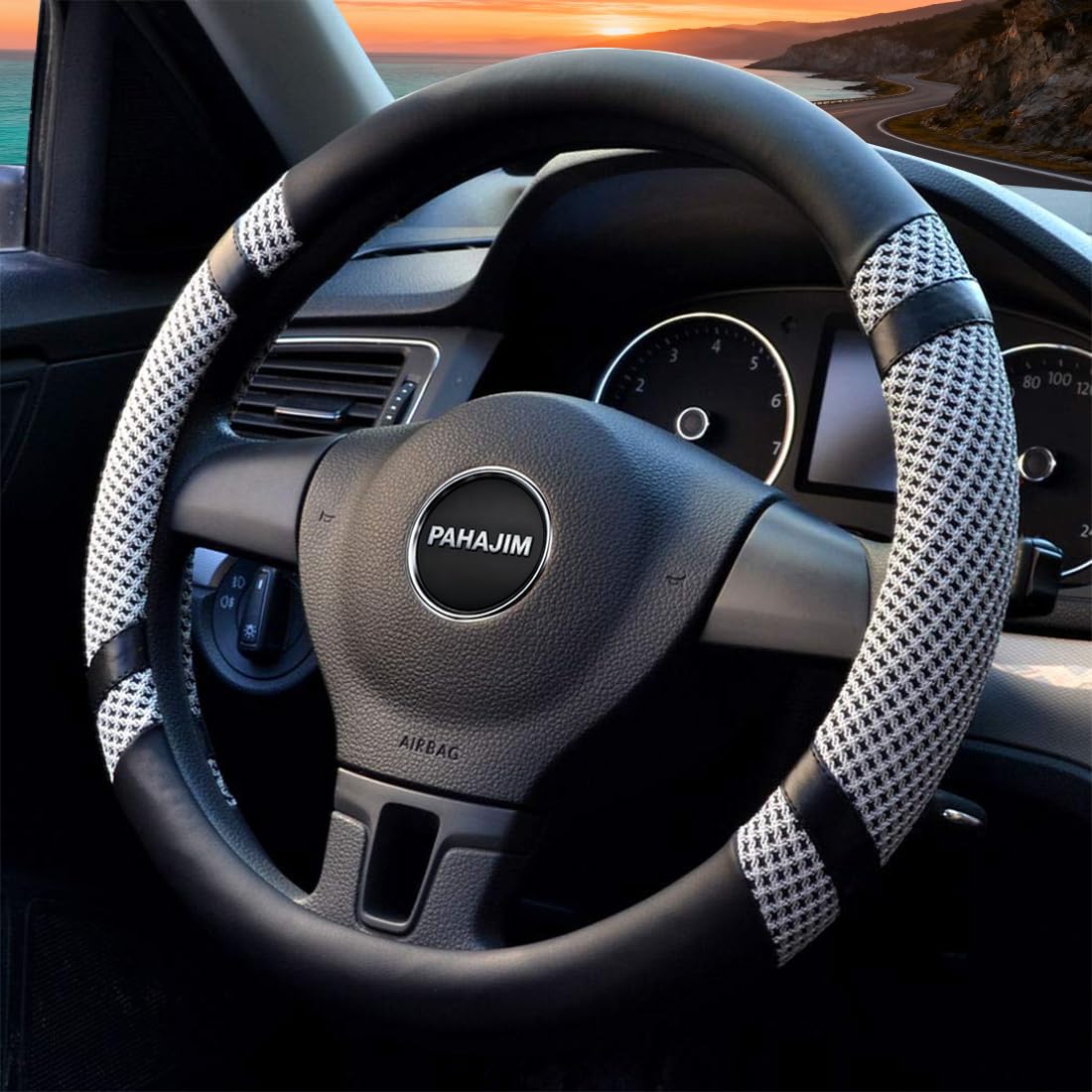 Lifetooler Steering Wheel Covers Ice Silk Microfiber Leather Universal 38cm(15") Breathable Anti Skid Steering Wheel Cover Car Interior Accessories for Auto Van Truck SUV (grey)