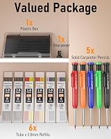 Nicpro Deep Hole Marker Pencil Set 5 Carpenter Pencils 41 Refills view 7