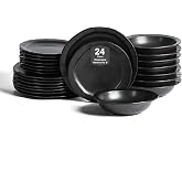 Stone Lain Oasis Stoneware 24 Piece Dinnerware Set, Home Kitchen Dish Set with Dinner Plates, Salad Plates &amp; Bowls - Service for 8, Black