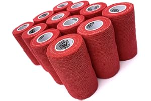 WildCow 4" Red Vet Wrap Tape Bulk, 12 Pack Cohesive Bandage Wrap, Self Adherent Grip Rolls …