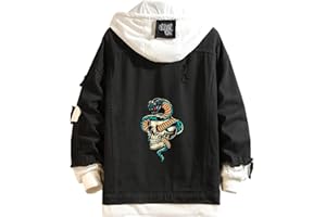 Novelty Skull Print Denim Jacket Y2K Skull Denim Hoodie Long Sleeve Washed Denim Jacket for Teen Adult