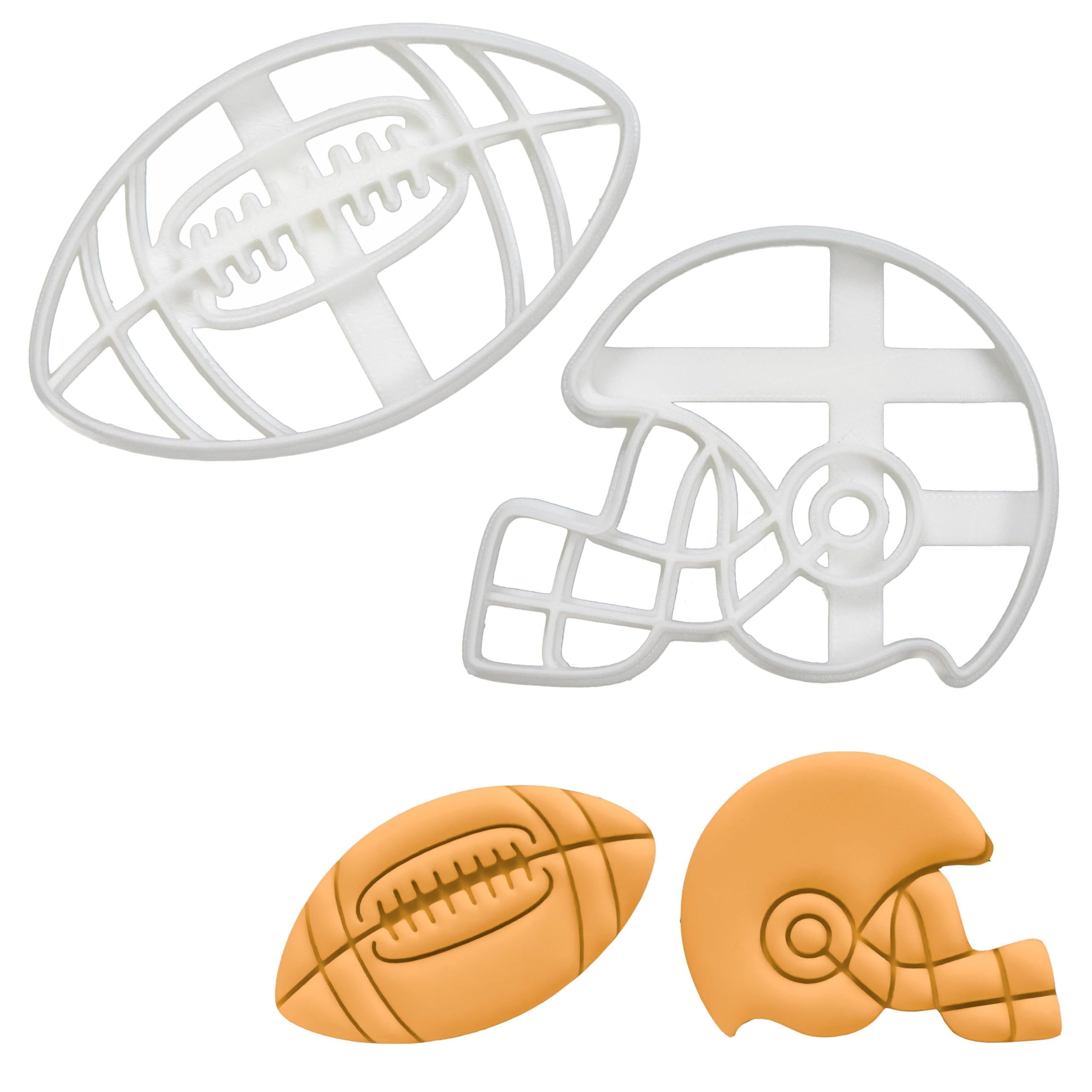 BAKERLOGY Set of 2 American Football Cookie Cutters (Designs: Helmet & Football) - Detailed Biscuit Cutter Design for Baking and Crafts, Ideal on Fondant, Dough, Clay