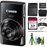Canon PowerShot IXY 650 (ELPH 360) HS Compact Digital Camera 12x Optical Zoom IXY650 (Black) Bundle with 64GB Memory Card + Camara Bag + Card Reader + Vlogging Tripod + Cleaning Kit + More