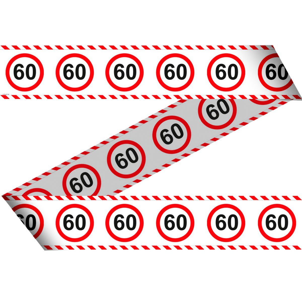 Folat 28460 Party Barrier Tape Traffic Sign 15 m Number 60, red/White, Standard Size