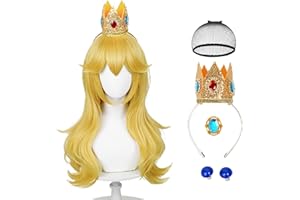 WIGGY MERMAID Blonde Wavy Princess Wig for Adult, Long Golden Cosplay Wigs + Crown Brooch Earrings Accessories + Wig Cap for Halloween Costume Party