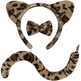 Beviliu Leopard Costume Cheetah Ears Headband Flurry, Leopard 3 Piece Set for Women Fuzzy, Cheetah Print Cat Hairband Furry for Birthday Party Halloween Christmas Washing Makeup Cosplay