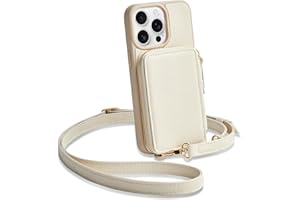 ZVE for iPhone 15 Pro Max Wallet Case, Crossbody Card Holder Phone Purse for Women, RFID Blocking Zipper Leather Cover with Wrist Strap for iPhone 15 Pro Max (6.7 inch)- Beige