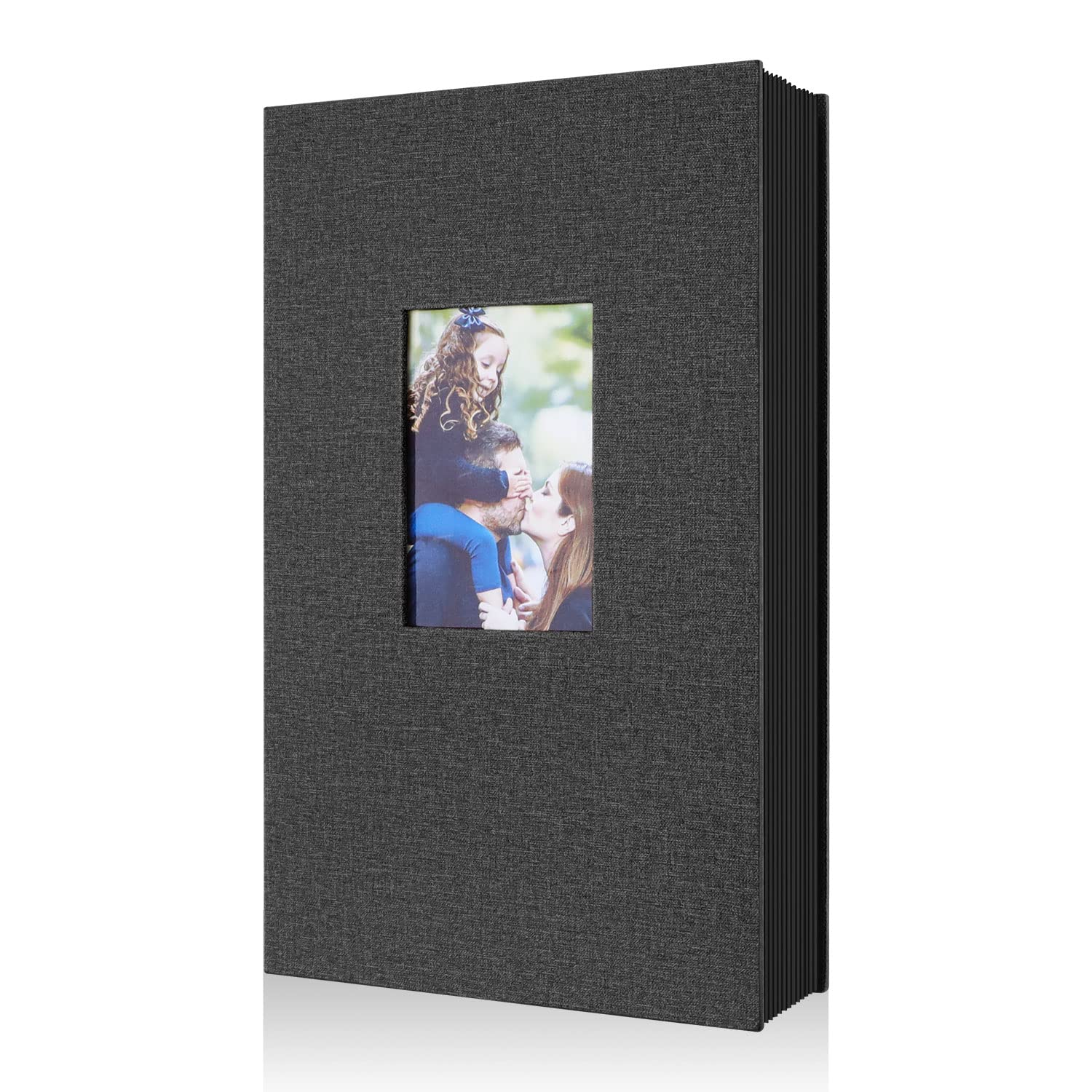 Benjia Photo Album 6x4 Slip in, Linen 300 Pockets Photo Albums Holds Landscape Only 10x15cm Picture Black — image 1