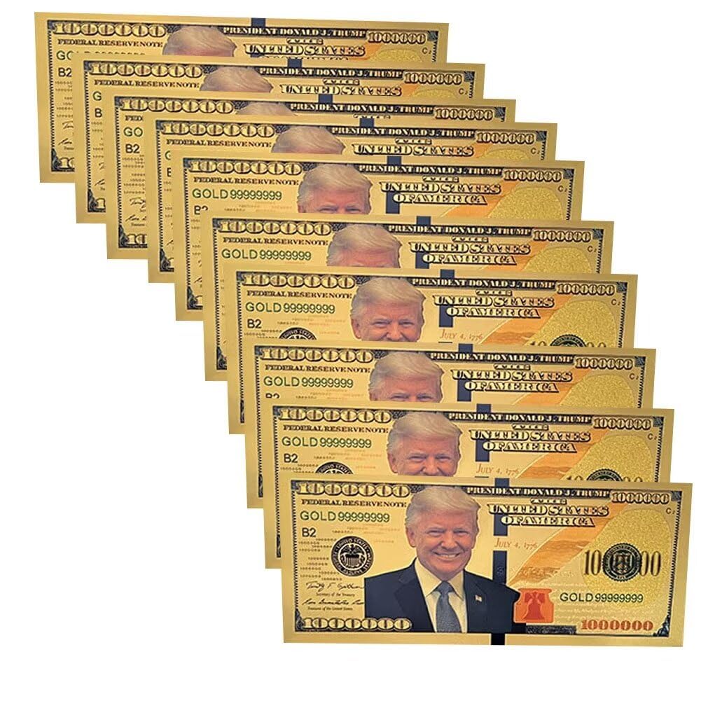 Photo 1 of 10pc Gold Trump Million Bills, $1 000 000 President Donald Trump Authentic 24kt Gold Plated Bank Note