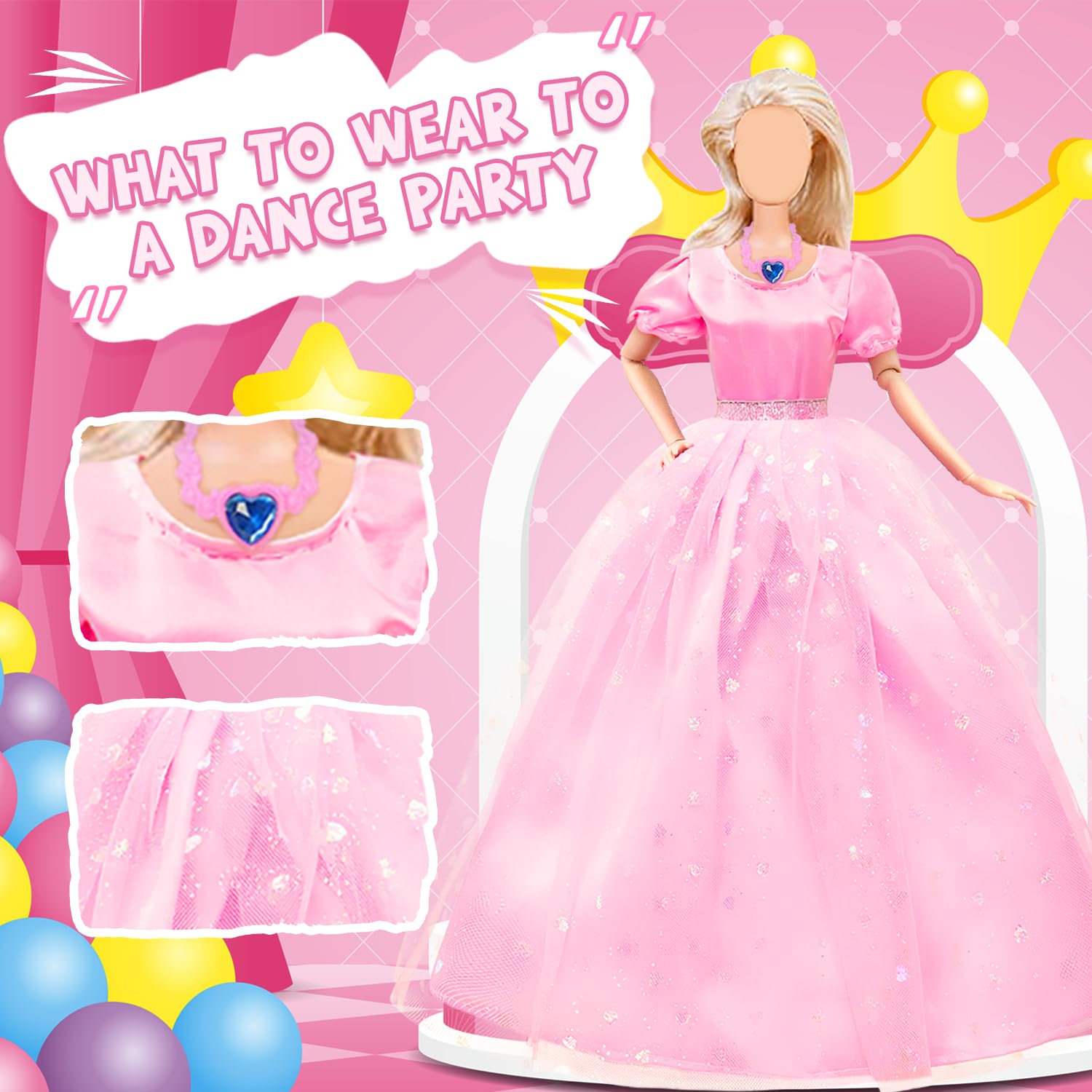 Ecore Fun 99 Pcs Doll Clothes Outfits and Accessories- 5 Princess/ Wedding Gowns 12 Fashion Dresses 2 Leisure Outfits 2 Bikini Swimsuits 10 Shoes and 57 Accessories for 11.5 inch Dolls,Girl Gift