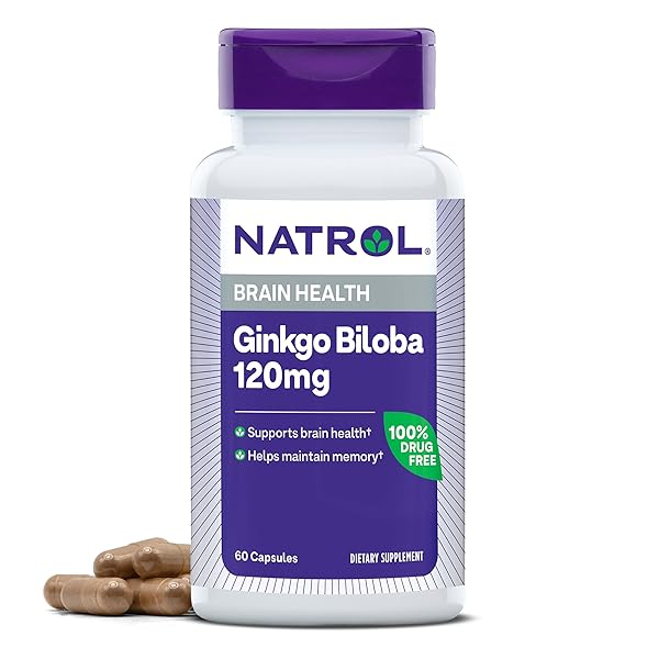 NATROL BRAIN HEALTH GINKGO BILOBA 120MG, DIETARY SUPPLEMENT FOR BRAIN HEALTH AND MEMORY SUPPORT, 60 CAPSULES, 60 DAY SUPPLY