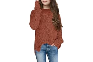 GAMISOTE Girl's Fuzzy Warm Sweater Crew Neck Chunky Side Slit Jumper Pullover Outwear