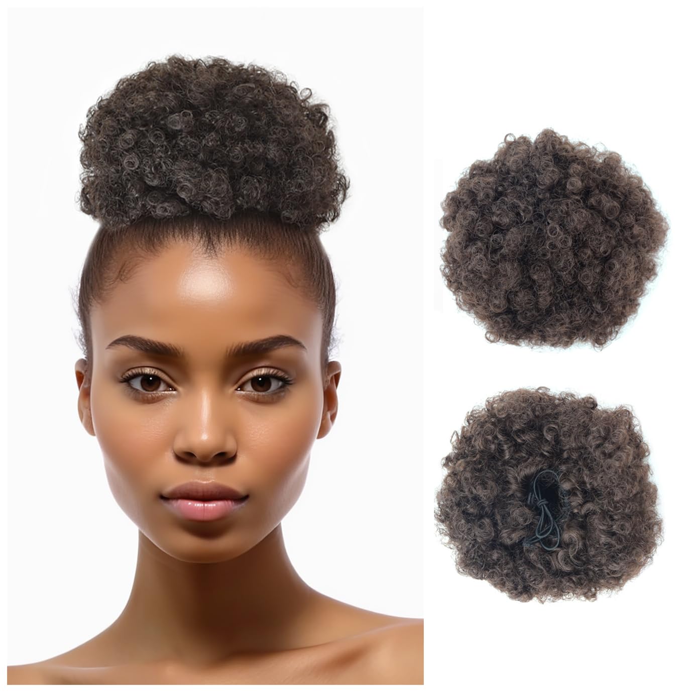 Afro Puff Drawstring Ponytail with Two Clips for Black Women Synthetic Curly Ponytail Bun Extension Hairpieces Updo Hair Extensions (Medium, 4#)