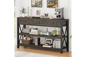 FATORRI Industrial Console Table for Entryway, Rustic Sofa Table with 3 Drawers for Living Room, Farmhouse Hallway Table and Couch Table Behind Sofa (54.72 Inch Long, Walnut Brown)