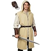 Mens Renaissance Costume Hooded Surcoat Medieval Sleeveless Tunic Cloak Viking Costume Holloween LARP Assassin Cosplay