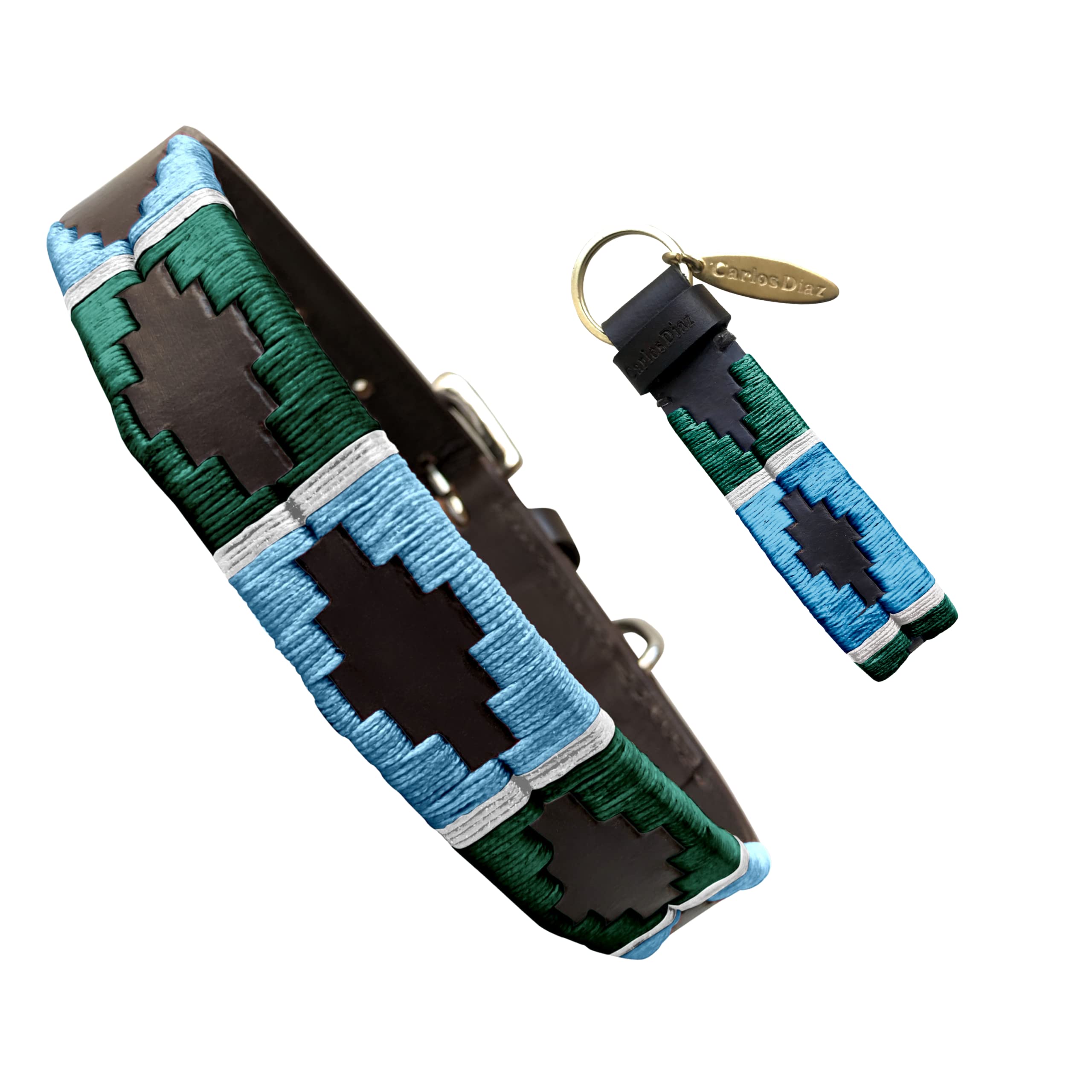 Carlos Diaz Genuine Leather Waxed Embroidered Polo Dog Collar S