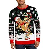 RAISEVERN Mens Ugly Christmas Sweater Funny Xmas Holiday Sweater for Women Winter Patterns Loose Long Sleeve Knit Tops