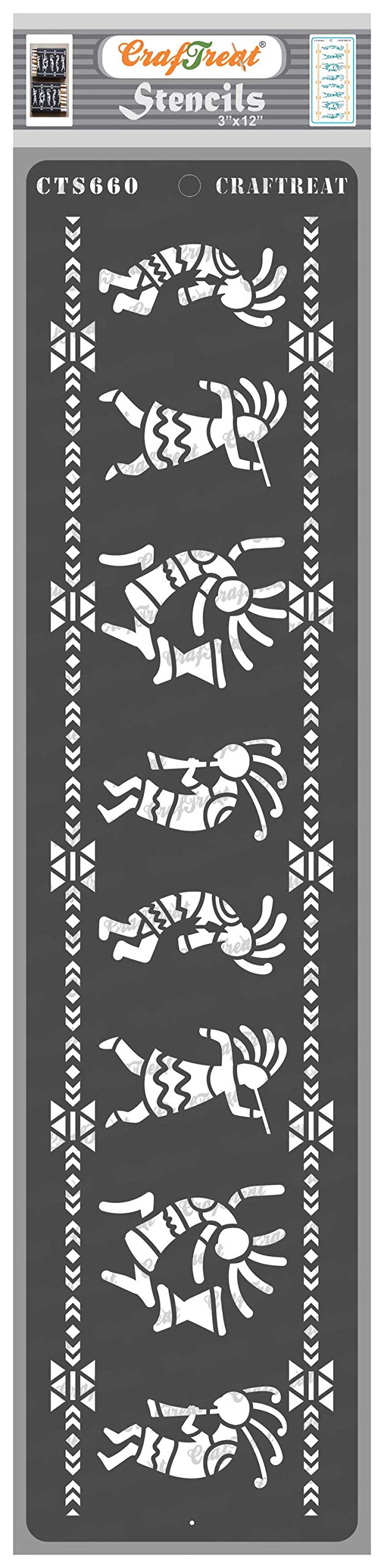 CrafTreat Reusable Kokopelli Stencil Painting Wood - Kokopelli Border - 3X12 Inches - Border Stencils for Furniture Painting - Kokopelli Border Stencils for Painting on Floor Tile