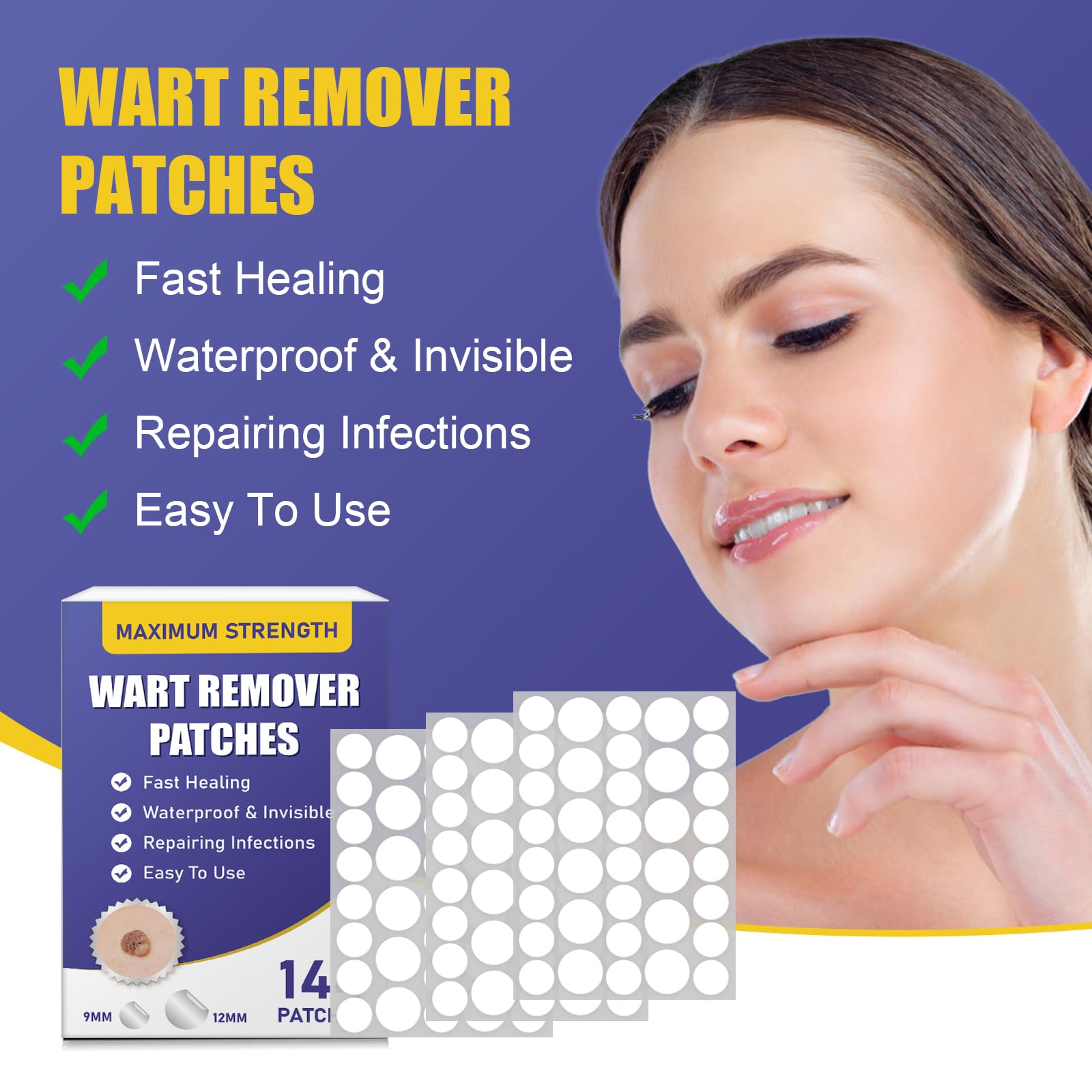 WABRINY Maximum Strength Wart Remover Patches, Fast & Easy Operate Hydrocolloid Waterproof Invisible Sticker, Skin Care Removal Patches for All Skin Types, 144pcs-G3