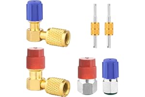 R12 to R134A AC Fitting Conversion Adapter Kit, Quick Connector Valve A/C 90° Port Conversion Coupler Adapter High/Low Pressu