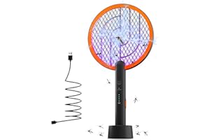 Electric Fly Swatter Racket, Mosiller 4000V 2 in 1 Bug Zapper with USB Rechargeable Base, Powerful Mosquitoes Trap Lamp & Fly Killer with 3 Layer Safety Mesh for Home, Bedroom, Kitchen, Patio (1 Pack)