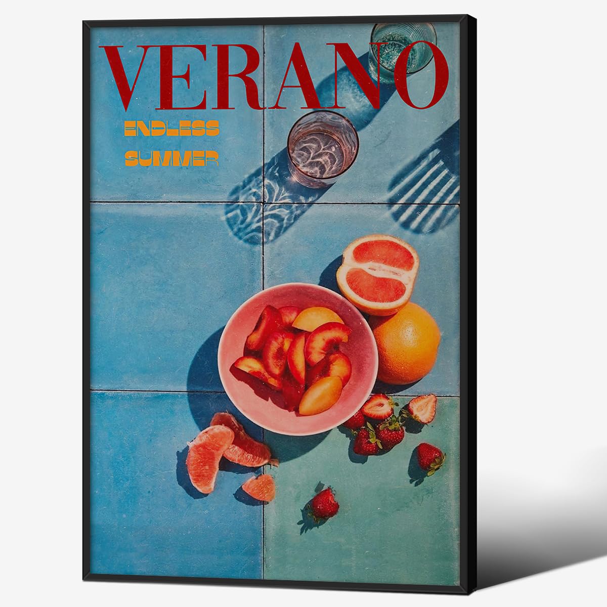 Summer Travel Food Fruit Wall Art Retro 70s Blue