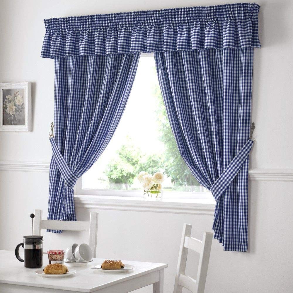 Alan Symonds Curtains Gingham Kitchen Curtains Blue 46 x 48