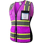 Kazsaifo Safety Vest for Women,8 Pockets High Visibility Reflective Mesh Work Vest for Lady Workers,Meets ANSI/ISEA Standards(KZW-Purple,S)