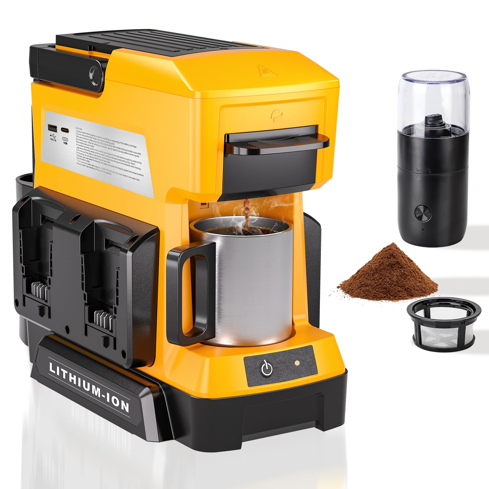 Photo 1 of Taingwei Cordless Coffee Maker for Dewalt 20V Battery, Portable Drip Coffee Maker with Electric Coffee Grinder for RV, Camping, Travel, Car, Hiking (Battery Not Included)
