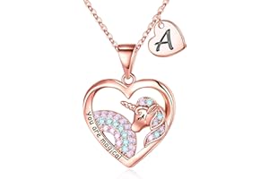 IEFRICH Unicorns Gifts for Girls Necklaces, Rose Gold Plated Heart Unicorn Necklaces for Women Girls Initial Necklaces for Women Girls Unicorn Jewelry Unicorn Gifts for Girls Birthday Gifts
