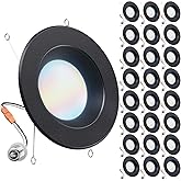 Sunco 24 Pack 5CCT Black LED Recessed Lighting 6 Inch, 2700K/3000K/3500K/4000K/5000K Selectable, Dimmable Can Lights, Baffle Trim, 13W=120W, 965 LM, Damp Rated, Retrofit Installation - UL Listed