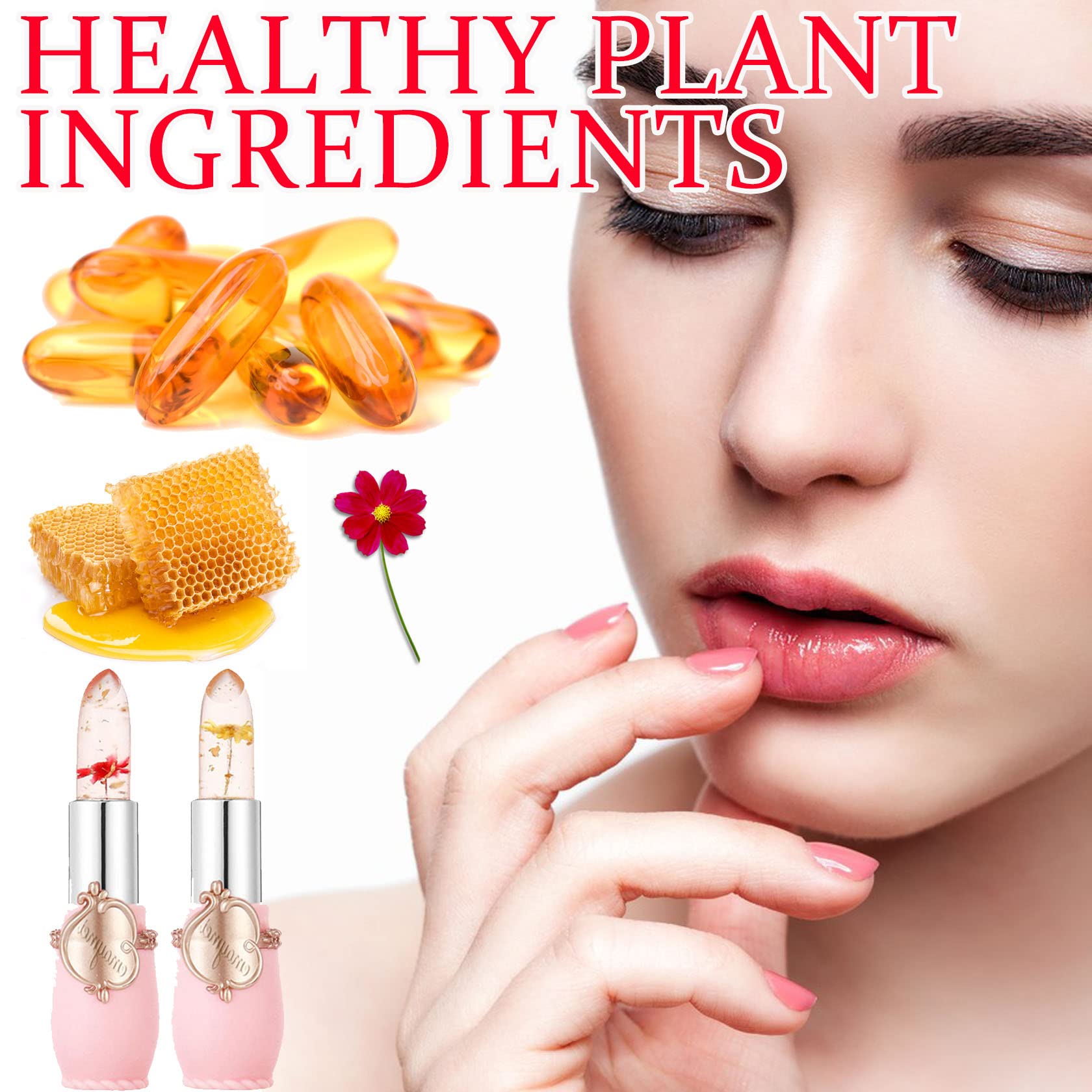 CAHIUYOA 2PCS Crystal Flower Lipstick, Magic Color Changing, Long Lasting, Moisturizing, Semi-Glossy Finish, Sheer Coverage, 2 Fl Oz, 2 Pack