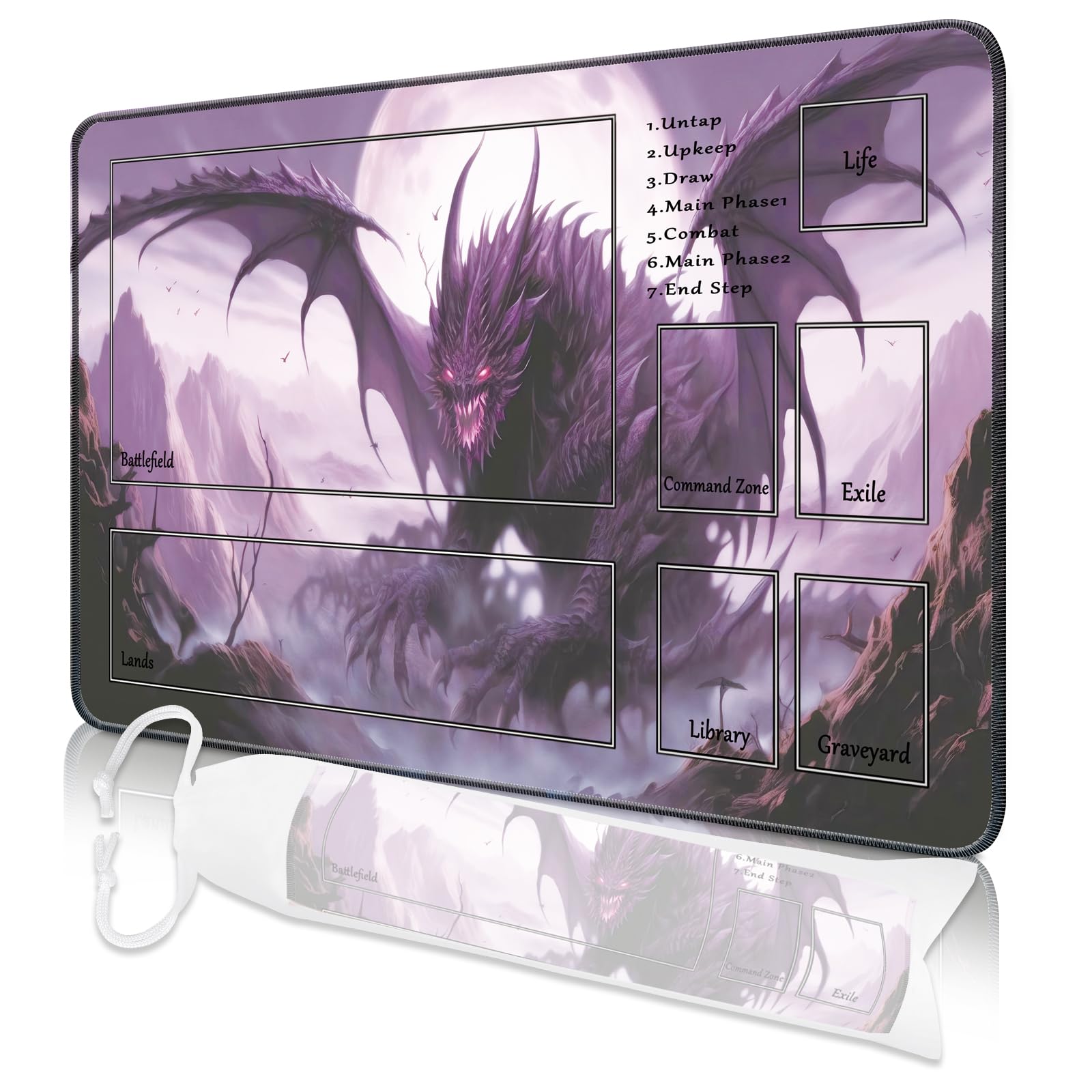 Nkddert MTG Playmat, 24" x 14" Playmats for TCG MTG, Stitched Edges Anti-slip MTG Playmat with Zones with Storage Bag Vibrant Artwork Dragon MTG Game Mat