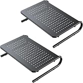 HUANUO Monitor Riser for Desk, Laptop Stand with Vented Steel Shelf, 2 Pack | Computer Stand for PC, Printer, Screen, Desk Organizer with Bottom Storage, Shelf Riser for Home Office Supplies, Black