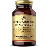 Solgar Choline/Inositol 500 mg/500 mg, 100 Vegetable Capsules - Energy Metabolism, Liver Health, Essential for Brain & Nerve Function - Non-GMO, Vegan, Gluten Free, Dairy Free, Kosher - 50 Servings