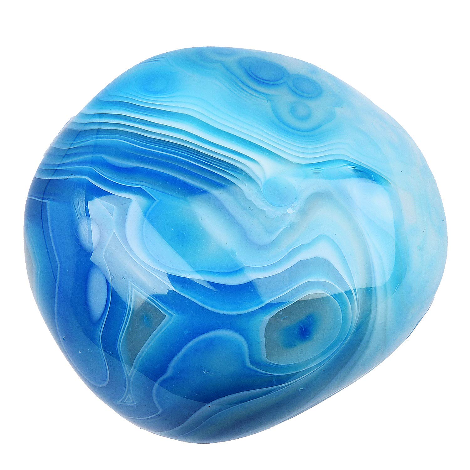 June&Ann Blue Agate Palm Stones, Healing Gemstone Therapy Worry Crystal Stones for Meditation Chakra Balancing Collection, Irregular Shape