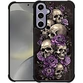 WANKBLC for Samsung Galaxy S24 S25 Case, Shockproof Protective for Man Women Non-Slip for Samsung Galaxy S24 S25 Illustration Scary Skulls Purple Roses Crazy Pattern
