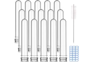 LABALPHA 15Pcs PET Plastic Test Tubes with Screw Caps for Candy Storage, Party, Bath Salt Vials, 25x157mm (50ml), Include a Test Tube Brush and Sticker Label