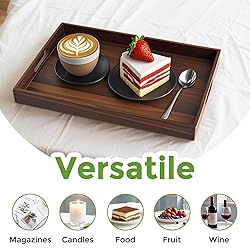 Acacia Wood Serving Tray with Handles, 17 Inch