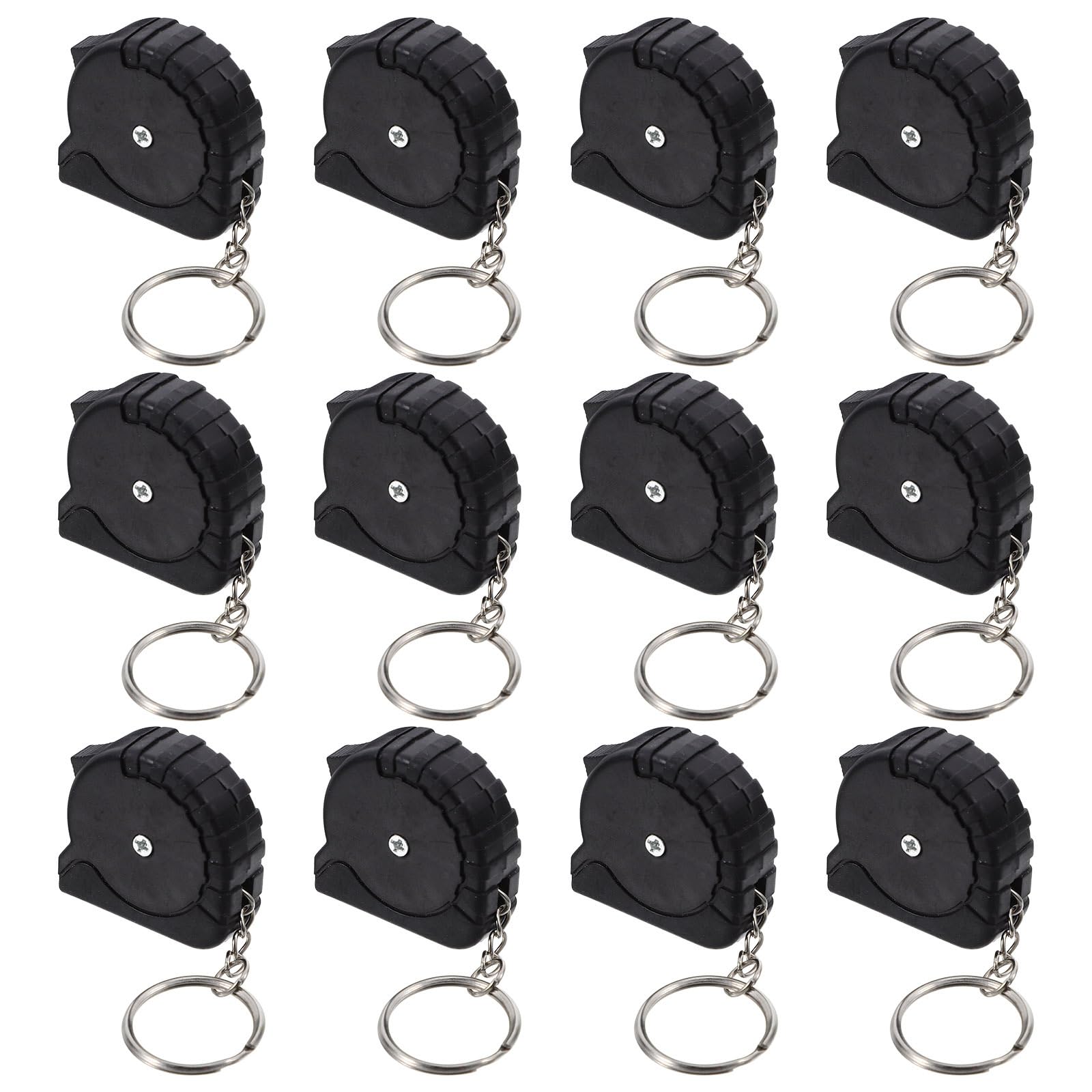 12 Pack Retractable Pocket Tape Measure Keychain - Mini Carbon Steel Measuring Tape for Home Use, Black