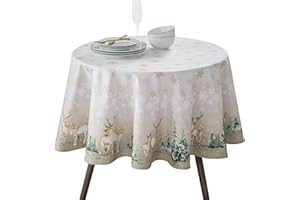 Maison d' Hermine Table Cloth Round Table 100% Cotton 63 Inches Fall Tablecloth Reusable Everyday Use for Thanksgiving Christ