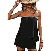 SOLY HUX Women's Summer 2 Piece Outfits Sleeveless Asymmetrical Tube Top and Shorts Set