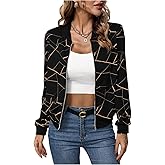 OYOANGLE Women's Geo Graphic Zip Up Bomber Jacket Long Sleeve Baseball Collar Coats