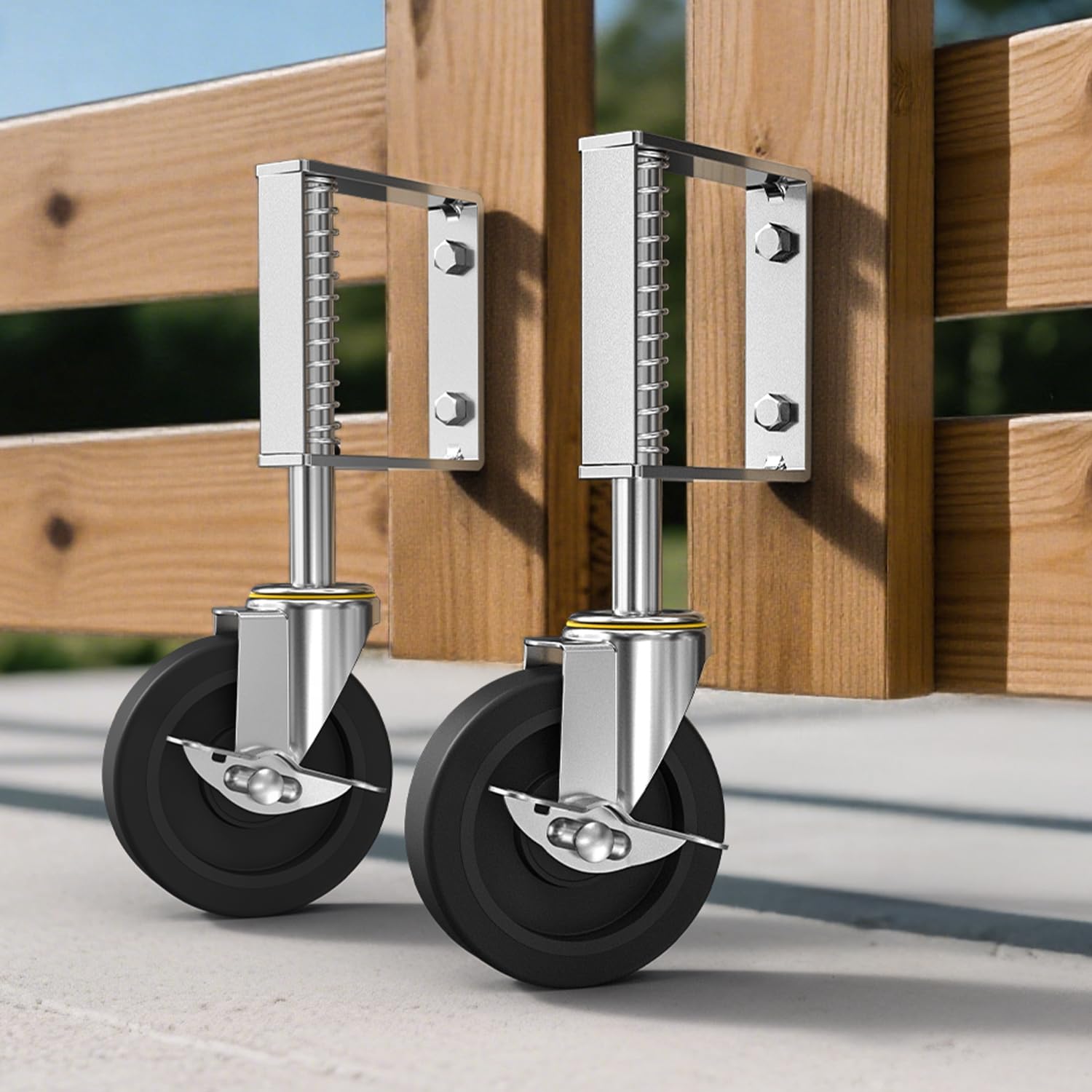 Photo 1 of 2 Pack Spring Loaded Adjustable Gate Wheel, 4 Inch Gate Castors with Brake, Heavy Duty Castor Wheel with Load Capacity 220LBS
